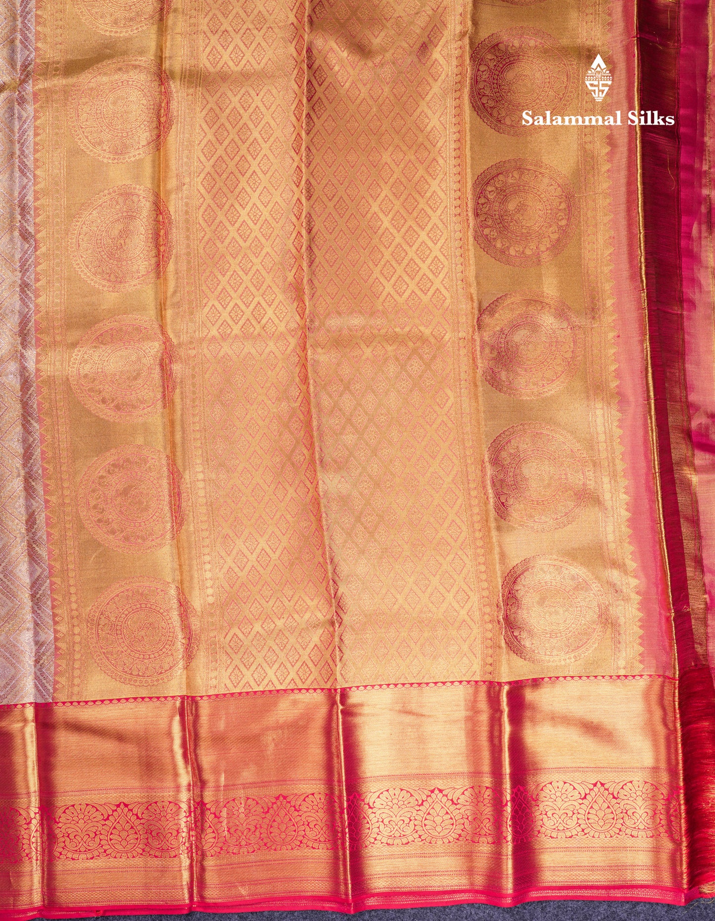 Beautiful Light Pink Tissue Bridal Pure Kanjivaram Silk Saree With Contrast Red Traditional Evening Morning Border
