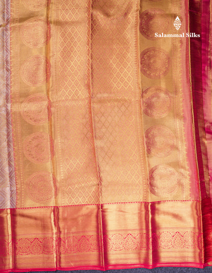 Beautiful Light Pink Tissue Bridal Pure Kanjivaram Silk Saree With Contrast Red Traditional Evening Morning Border