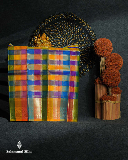 Beautiful Pure Silk Pattu Pavadai Checks (Multicolour) With Contrast Baby Pink Blouse 18"