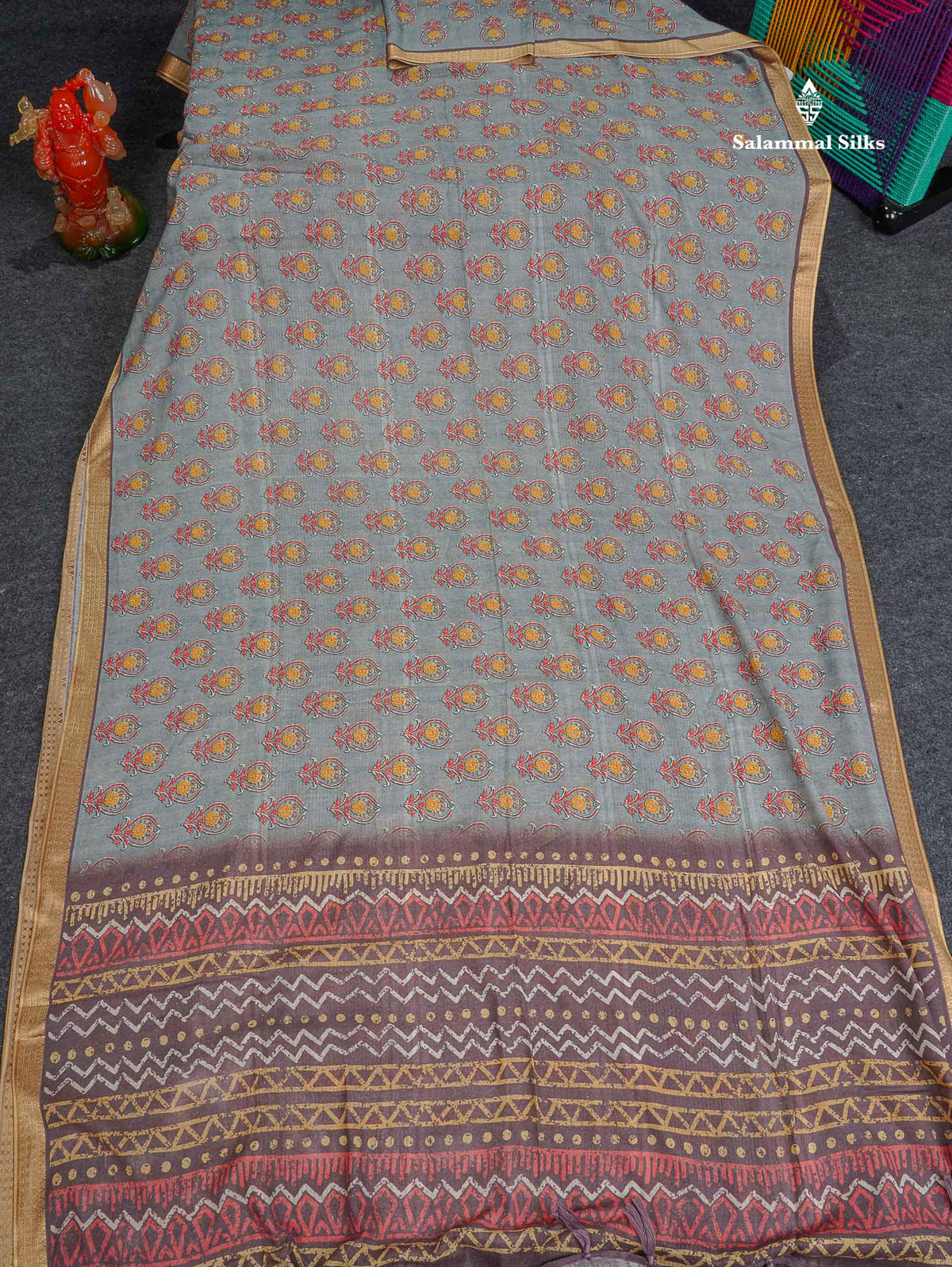 Soft Cotton Saree - Light Parrot Green Body Printed With Small Fancy Border