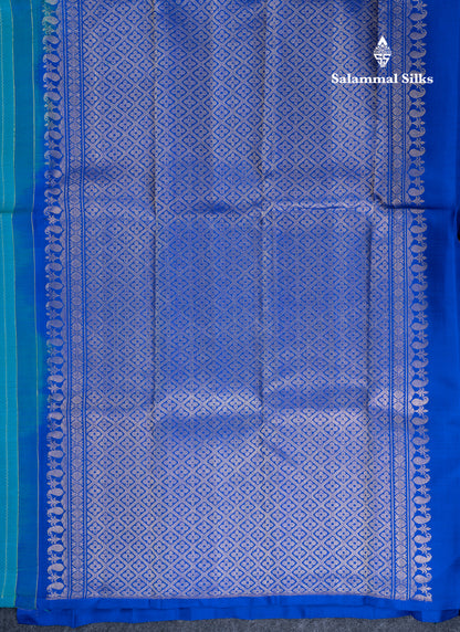 Dual Tone Peacock Blue Fancy Pure Kanjivaram Silk Saree With Contrast Royal Blue Blouse