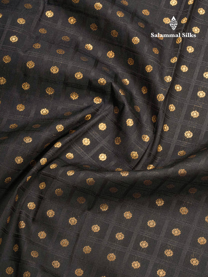 1000 Buttas Black Checks Semi Silk Saree With Contrast Pink Traditional Border