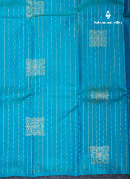 Dual Tone Peacock Blue Fancy Pure Kanjivaram Silk Saree With Contrast Royal Blue Blouse