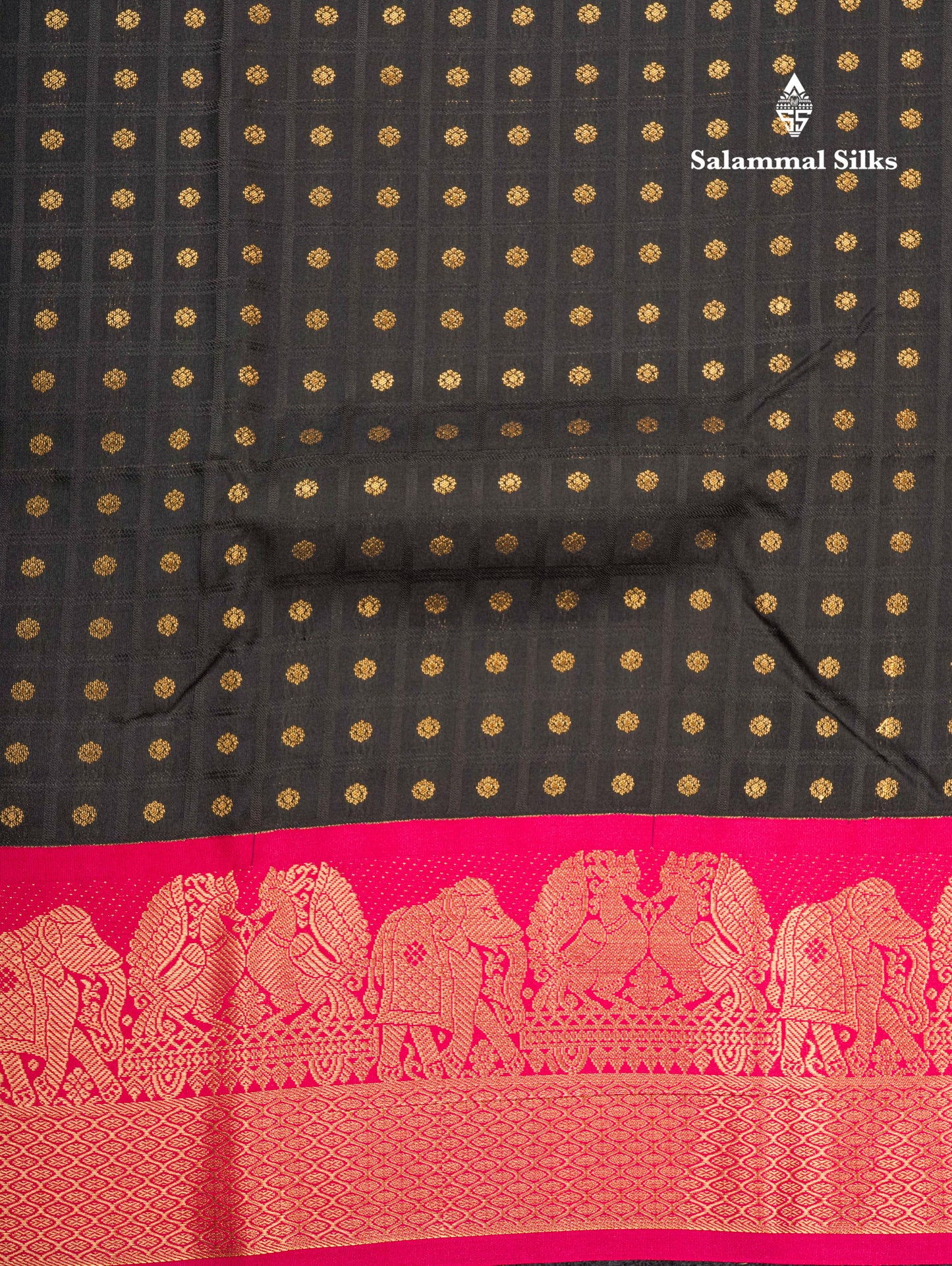 1000 Buttas Black Checks Semi Silk Saree With Contrast Pink Traditional Border