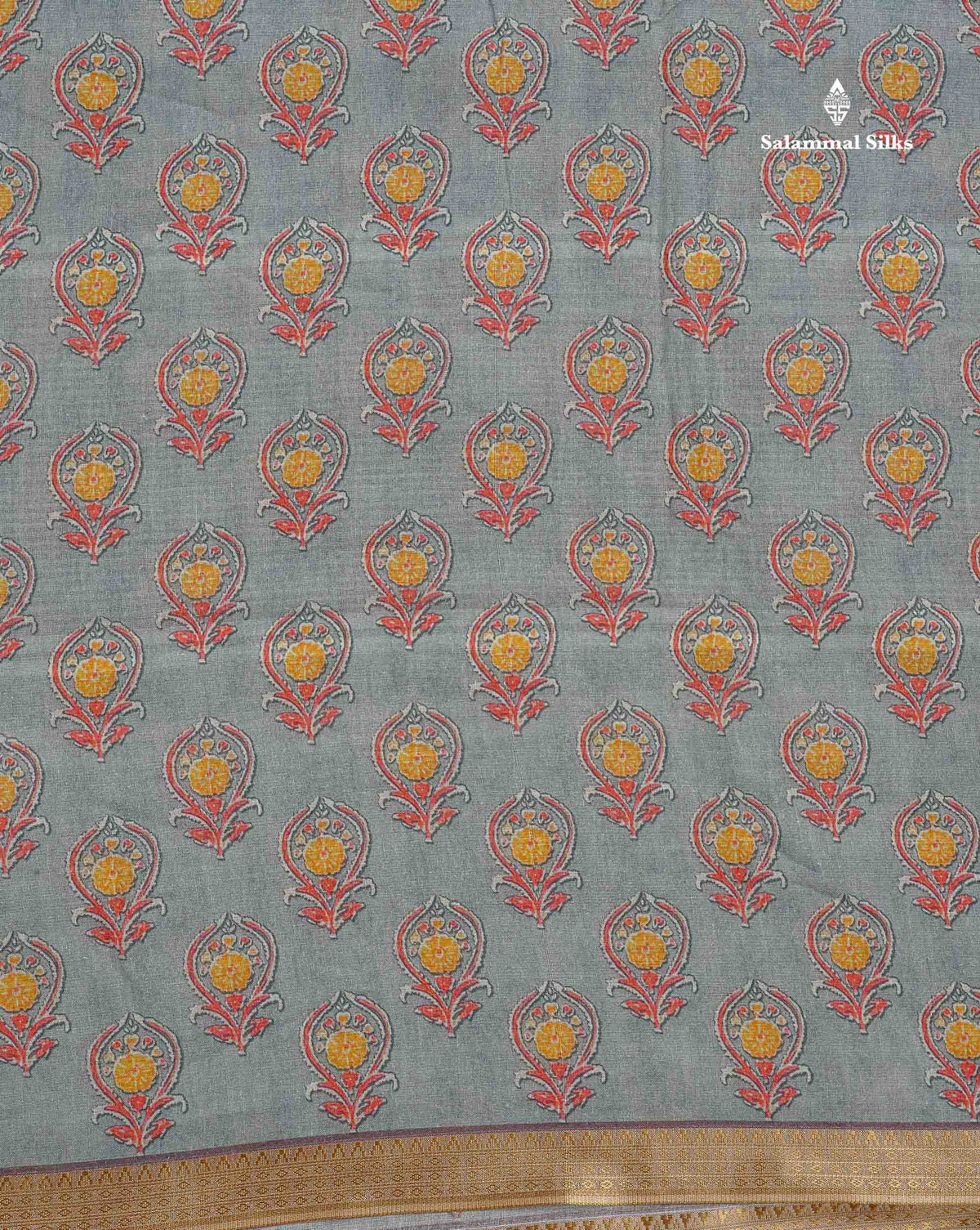 Soft Cotton Saree - Light Parrot Green Body Printed With Small Fancy Border