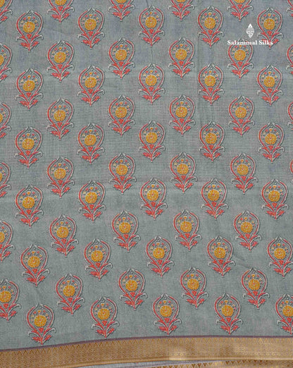 Soft Cotton Saree - Light Parrot Green Body Printed With Small Fancy Border
