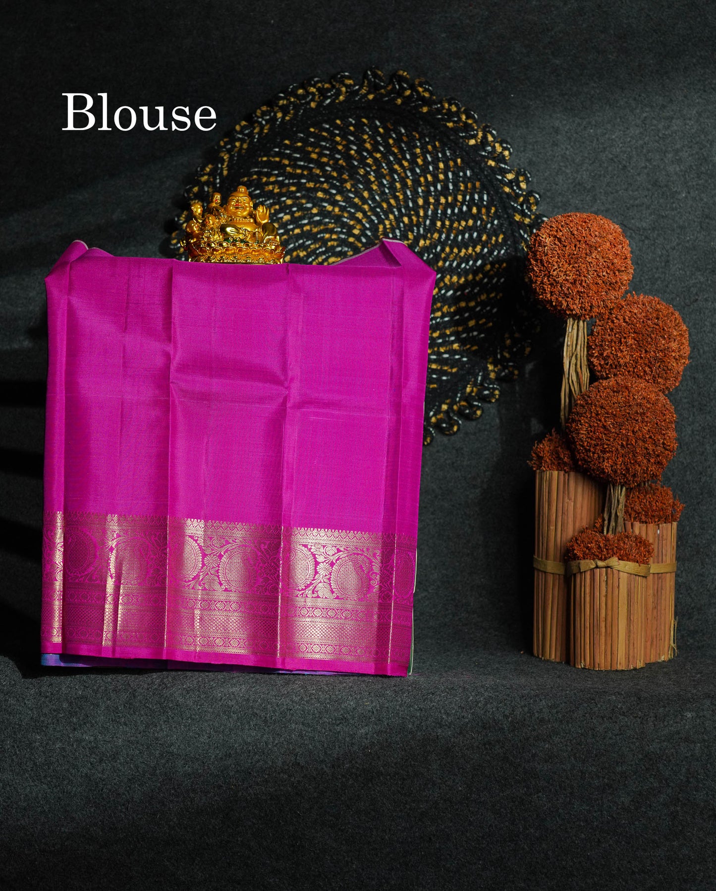 Beautiful Pure Silk Pattu Pavadai (Peacock Blue) Checks And Buttas With Contrast Magenta Pink Blouse 18"