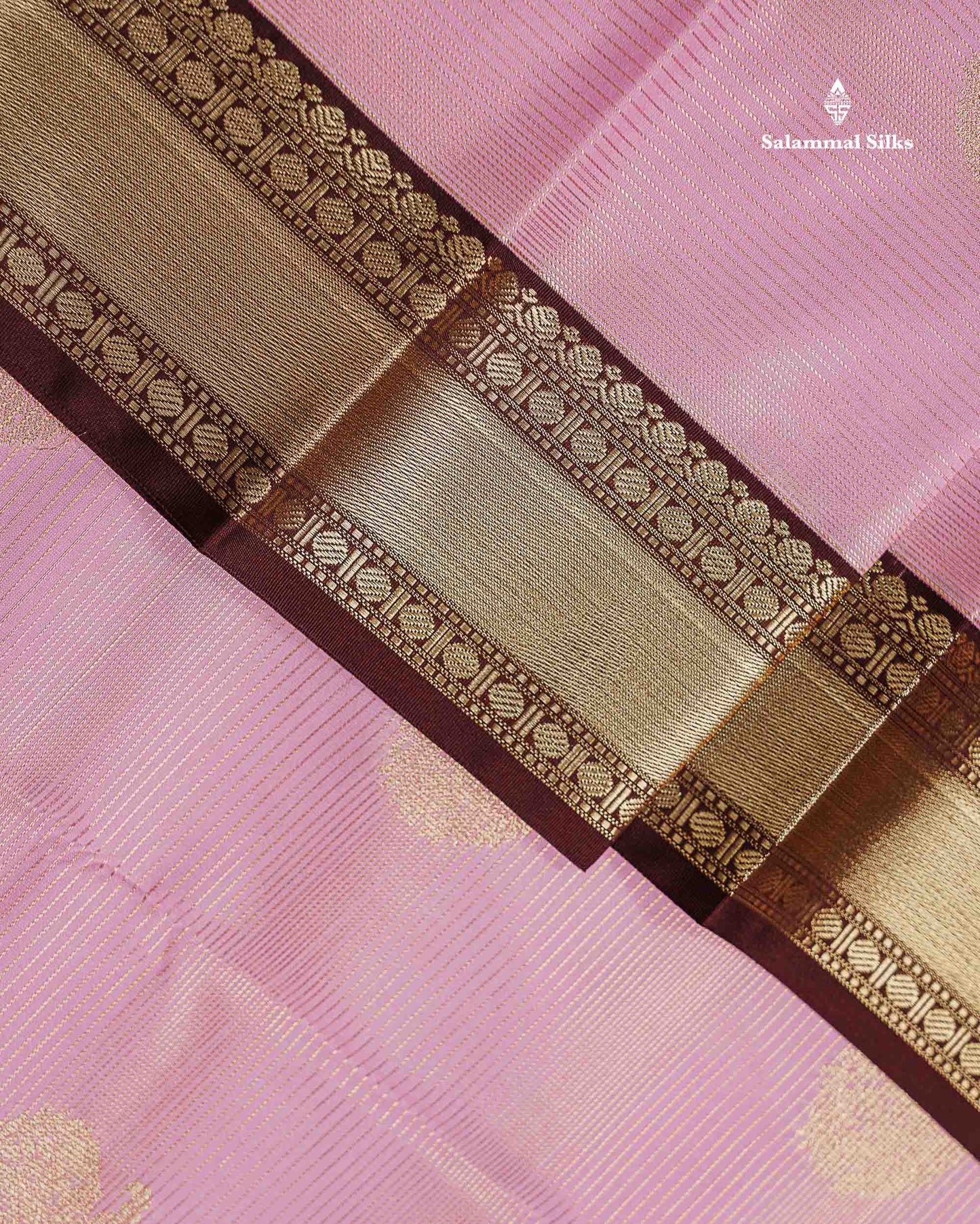 Semi Silk Saree - Light Pink Mango Butta With Alai Vaira Oosi Lines Along With Contrast Dark Brown Traditional Small Border