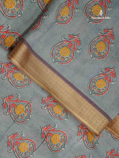 Soft Cotton Saree - Light Parrot Green Body Printed With Small Fancy Border