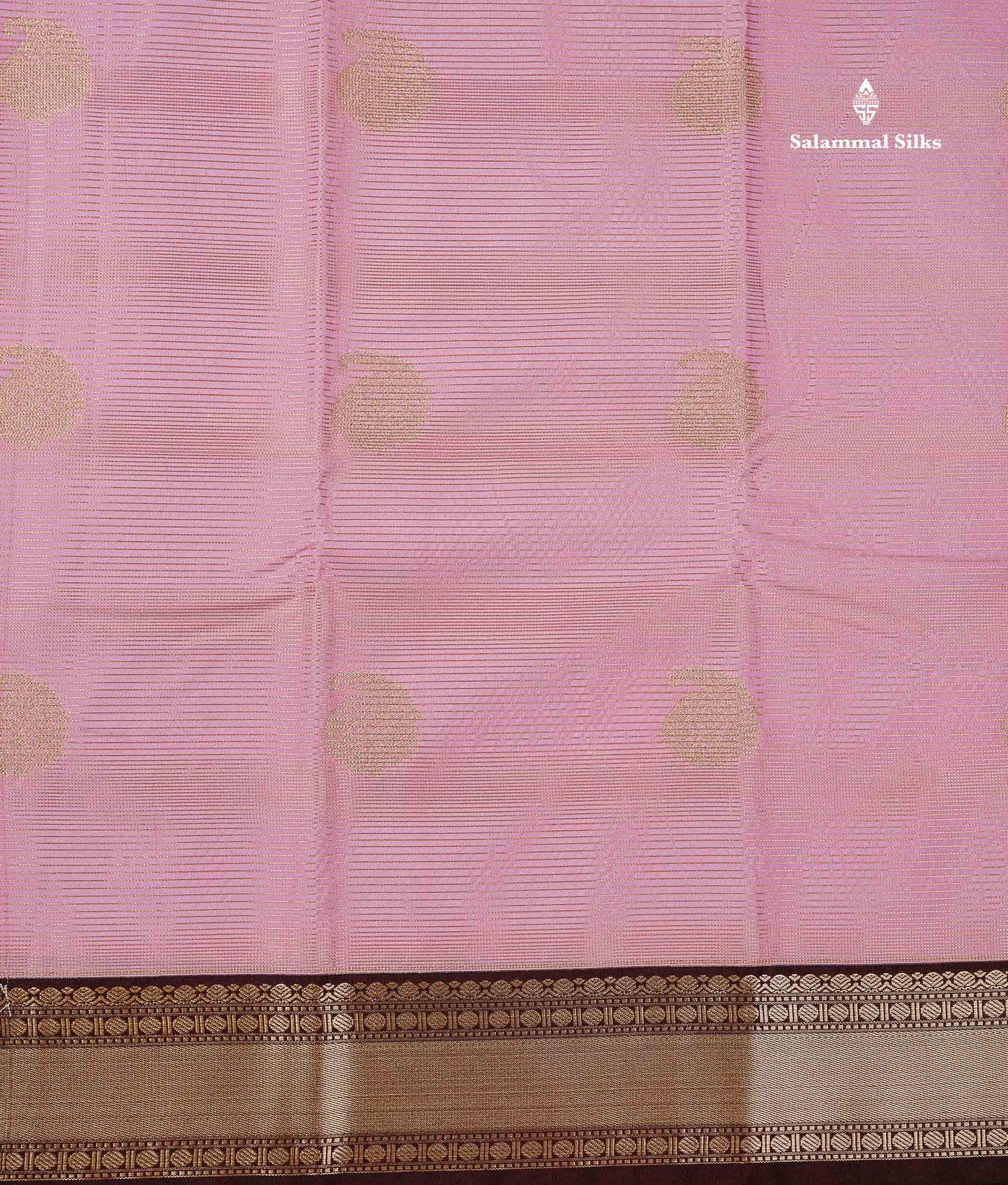 Semi Silk Saree - Light Pink Mango Butta With Alai Vaira Oosi Lines Along With Contrast Dark Brown Traditional Small Border