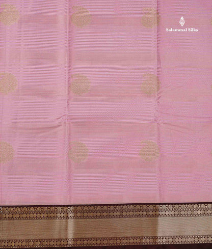 Semi Silk Saree - Light Pink Mango Butta With Alai Vaira Oosi Lines Along With Contrast Dark Brown Traditional Small Border