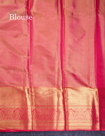 Beautiful Light Pink Tissue Bridal Pure Kanjivaram Silk Saree With Contrast Red Traditional Evening Morning Border