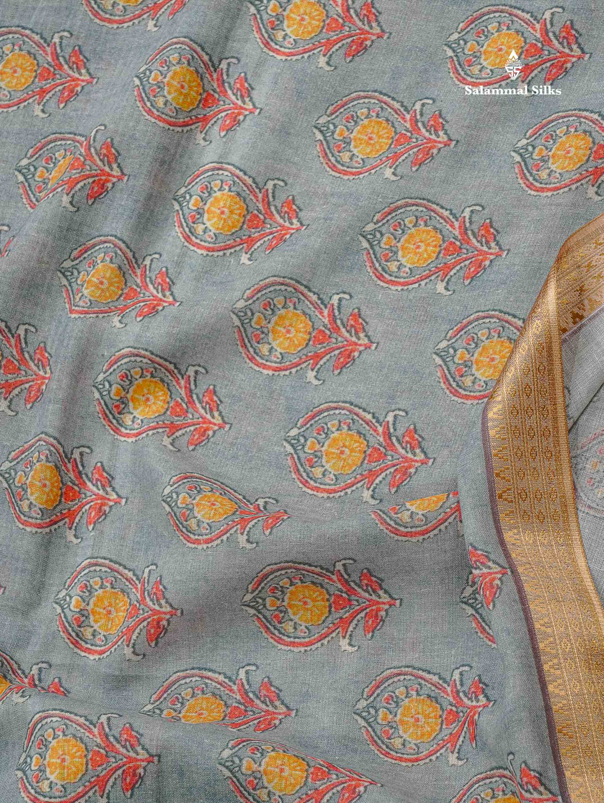 Soft Cotton Saree - Light Parrot Green Body Printed With Small Fancy Border