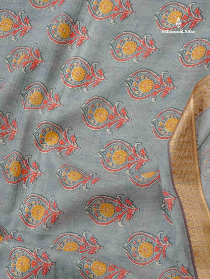 Soft Cotton Saree - Light Parrot Green Body Printed With Small Fancy Border