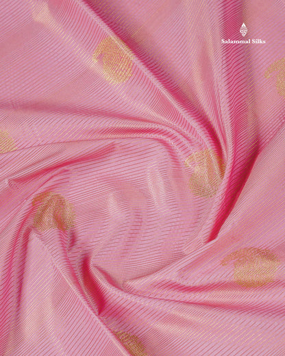 Semi Silk Saree - Light Pink Mango Butta With Alai Vaira Oosi Lines Along With Contrast Dark Brown Traditional Small Border