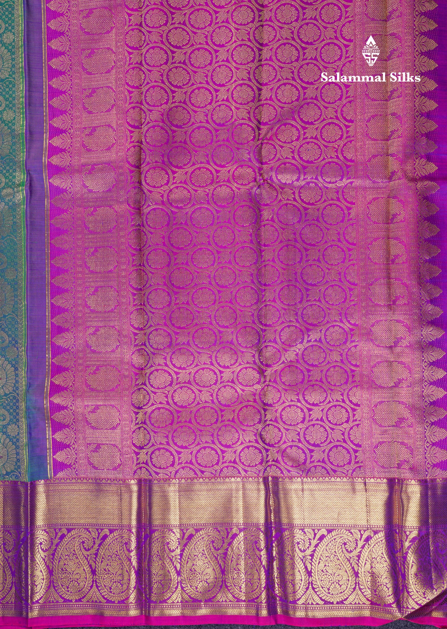 Beautiful Dual Tone Peacock Green Bridal Pure Kanjivaram Silk Saree With Contrast Vadamalli Traditional Evening Morning Border