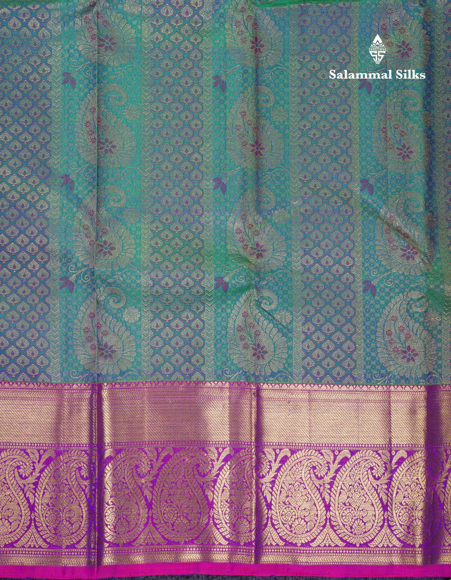 Beautiful Dual Tone Peacock Green Bridal Pure Kanjivaram Silk Saree With Contrast Vadamalli Traditional Evening Morning Border