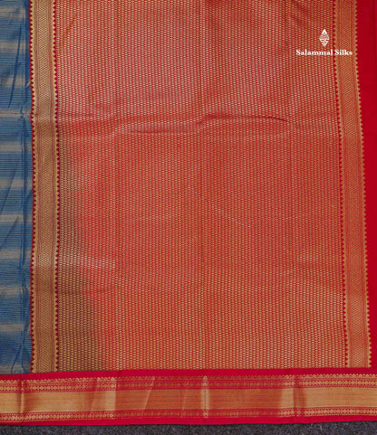 Semi Silk Saree - Peacock Blue Mango Butta With Alai Vaira Oosi Lines Along With Contrast Pink Traditional Border