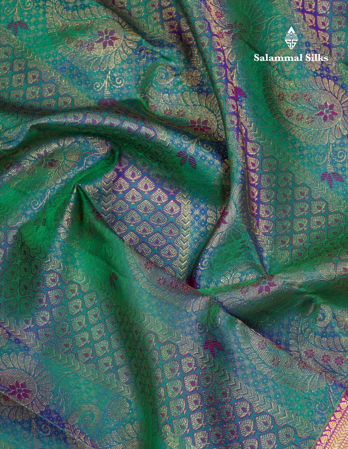 Beautiful Dual Tone Peacock Green Bridal Pure Kanjivaram Silk Saree With Contrast Vadamalli Traditional Evening Morning Border
