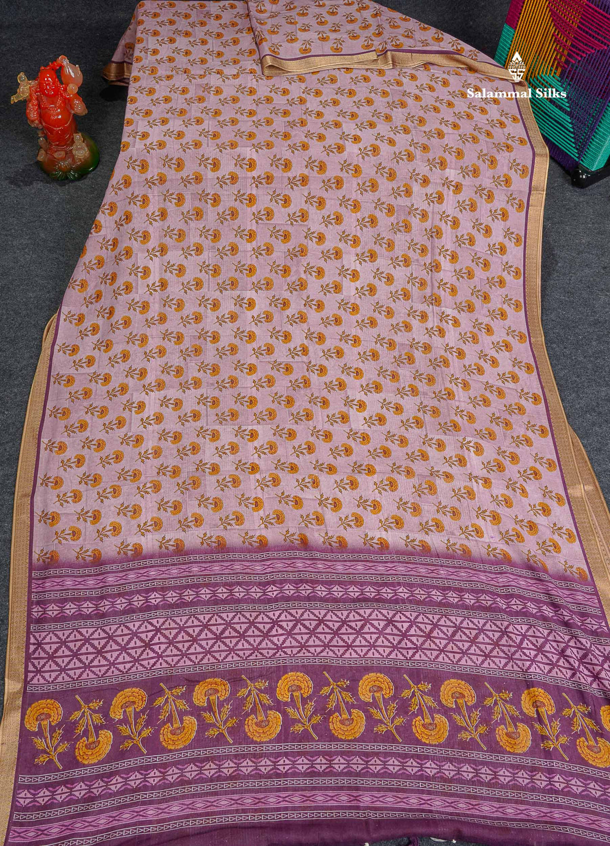 Soft Cotton Saree - Cream Sandal Body Printed With Small Fancy Border