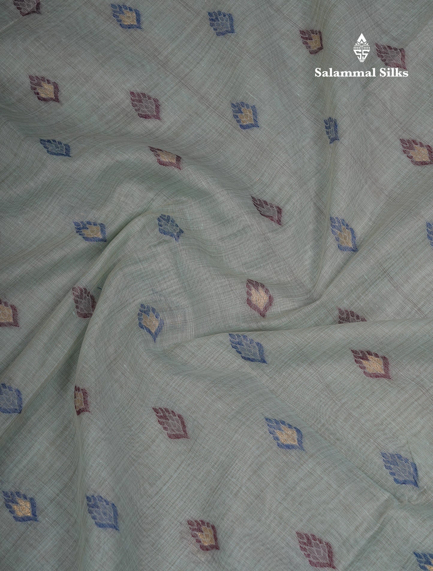 Beautiful Light Peach Menakari Work Muga Cotton Saree With Contrast Olive Green Blouse