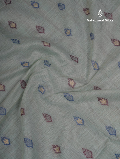 Beautiful Light Peach Menakari Work Muga Cotton Saree With Contrast Olive Green Blouse