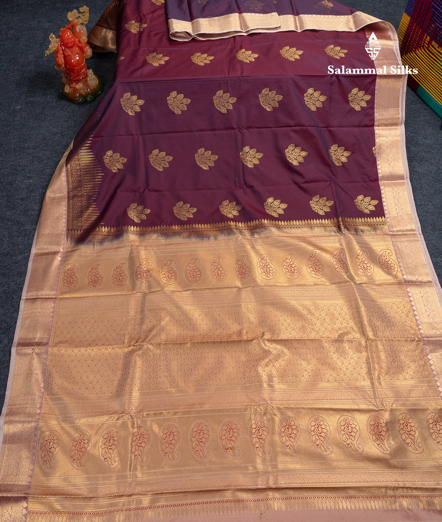 Beautiful Dark Magenta Semi Silk Saree With Contrast Chocolate Traditional Medium Border