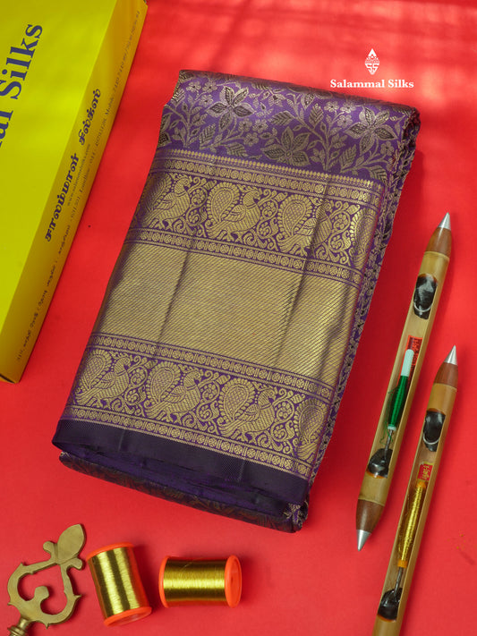 Violet Colour Kanjivaram Pure Silk Saree 3G Zari with Traditional Long Size Border