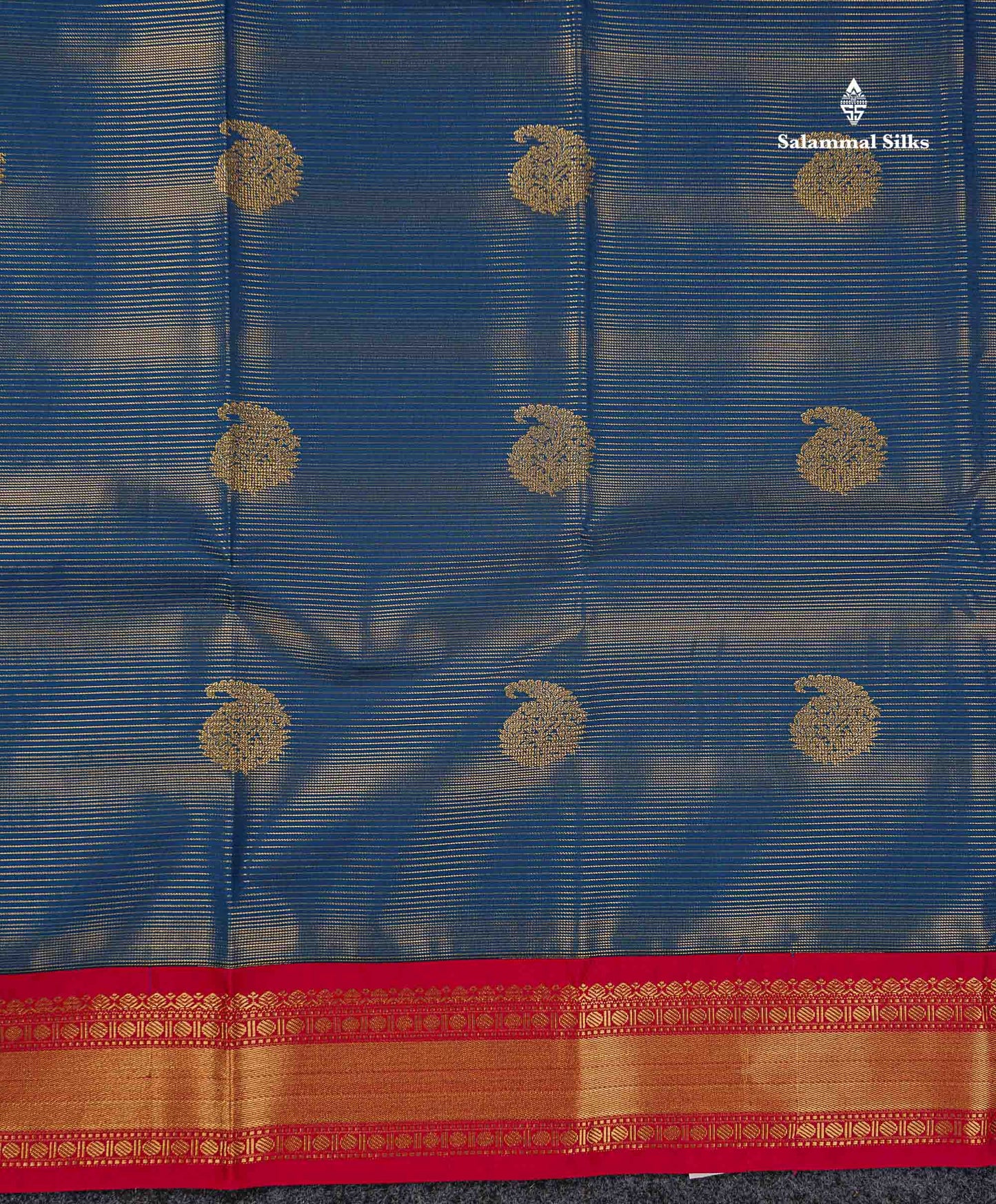 Semi Silk Saree - Peacock Blue Mango Butta With Alai Vaira Oosi Lines Along With Contrast Pink Traditional Border