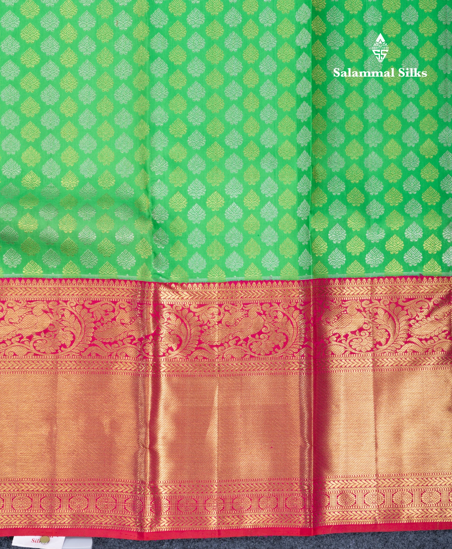 Parrot Green Bridal Pure Kanjivaram Silk Saree With Contrast Reddish Pink Traditional Evening Morning Border