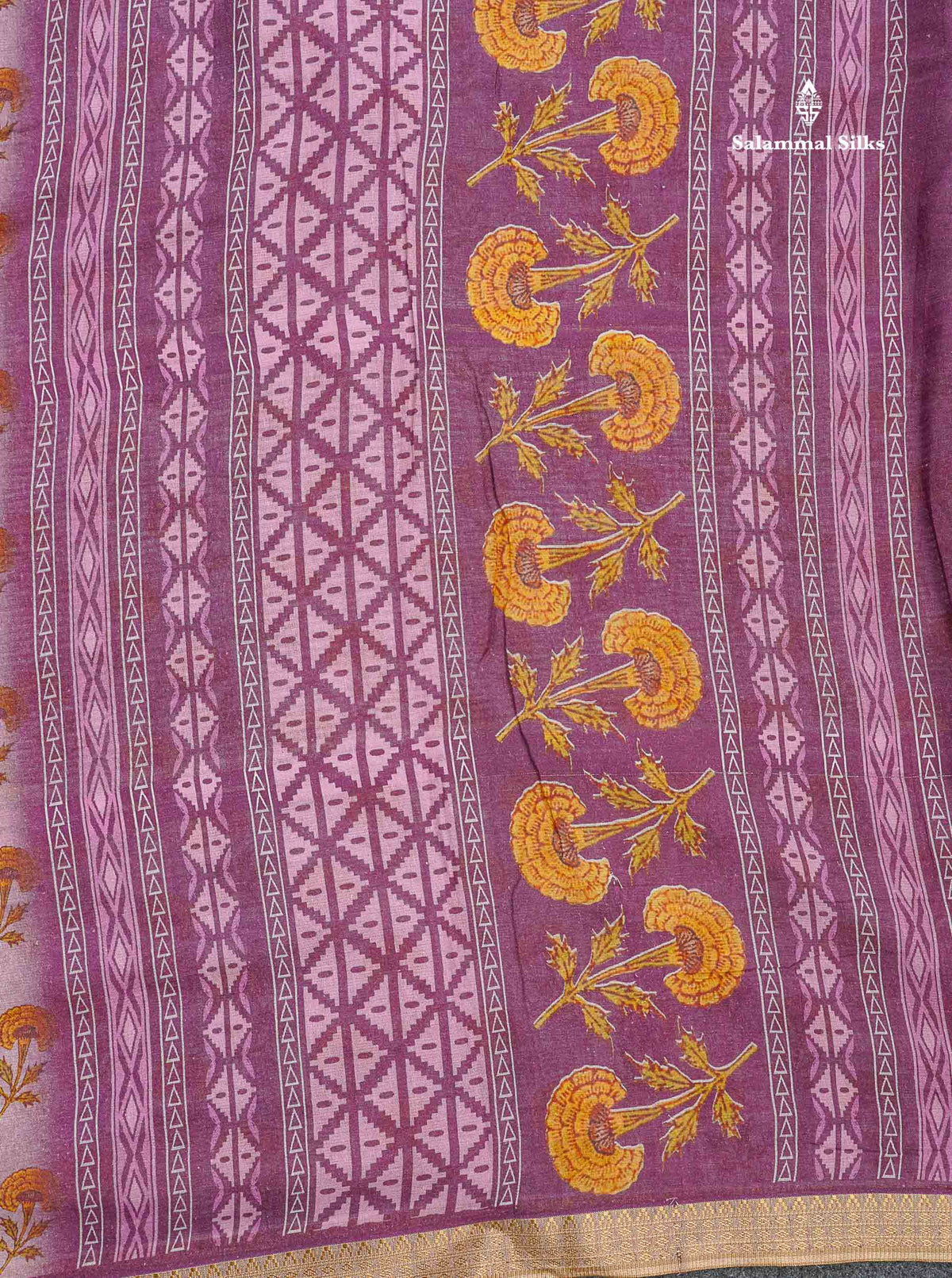 Soft Cotton Saree - Cream Sandal Body Printed With Small Fancy Border