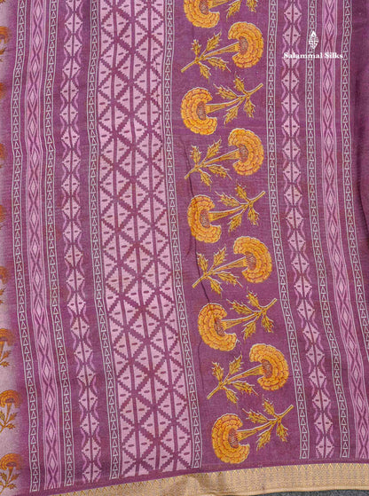 Soft Cotton Saree - Cream Sandal Body Printed With Small Fancy Border