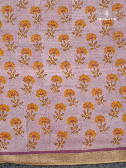 Soft Cotton Saree - Cream Sandal Body Printed With Small Fancy Border