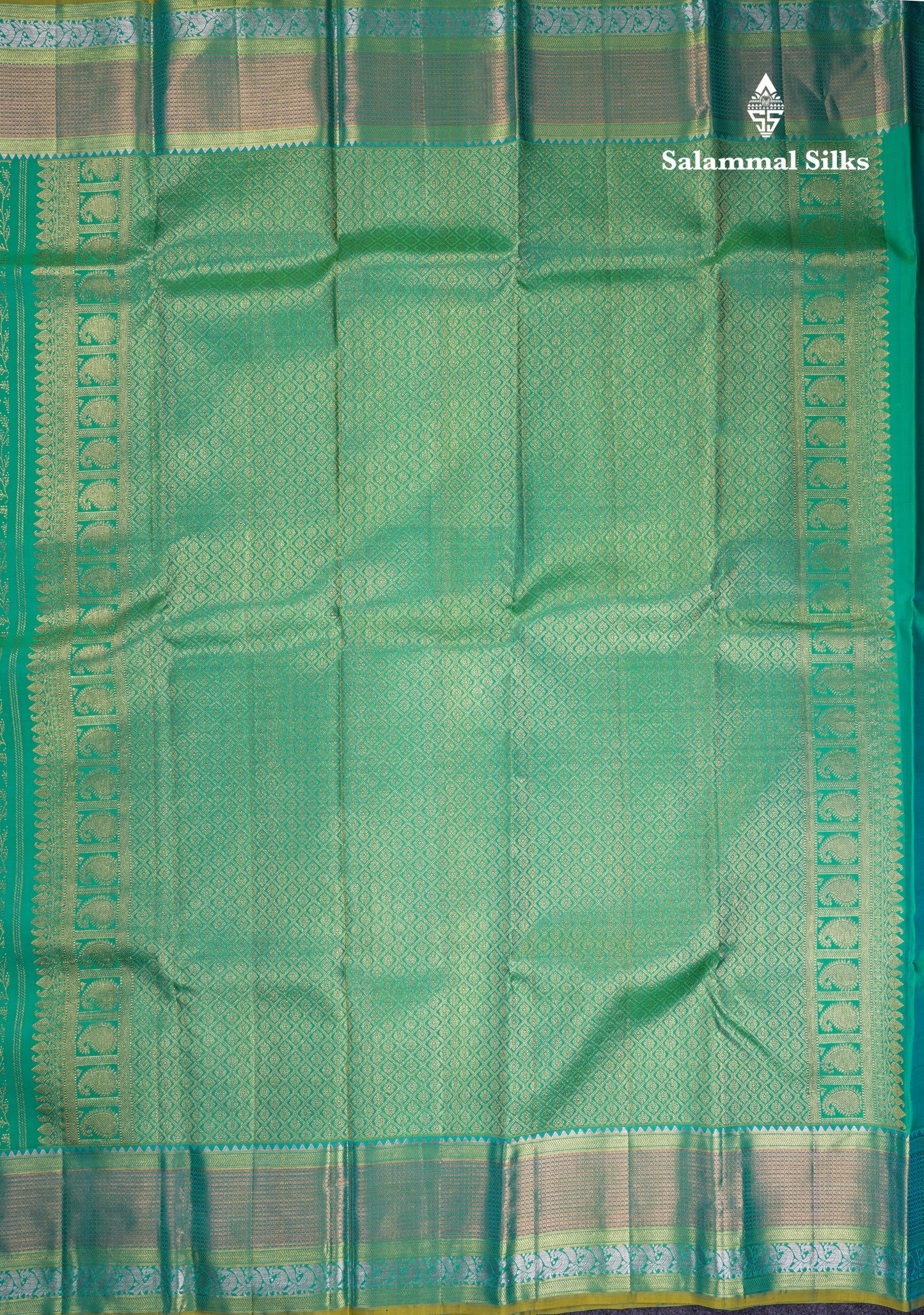 Beautiful Sapphire Green Bridal Pure Kanjivaram Silk Saree With Traditional Border