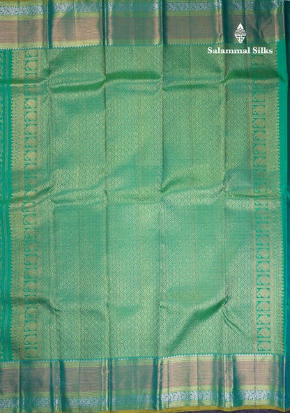 Beautiful Sapphire Green Bridal Pure Kanjivaram Silk Saree With Traditional Border