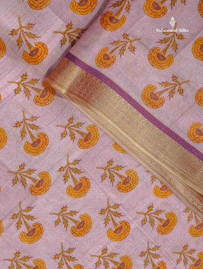Soft Cotton Saree - Cream Sandal Body Printed With Small Fancy Border