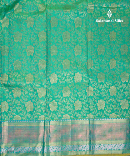 Beautiful Sapphire Green Bridal Pure Kanjivaram Silk Saree With Traditional Border
