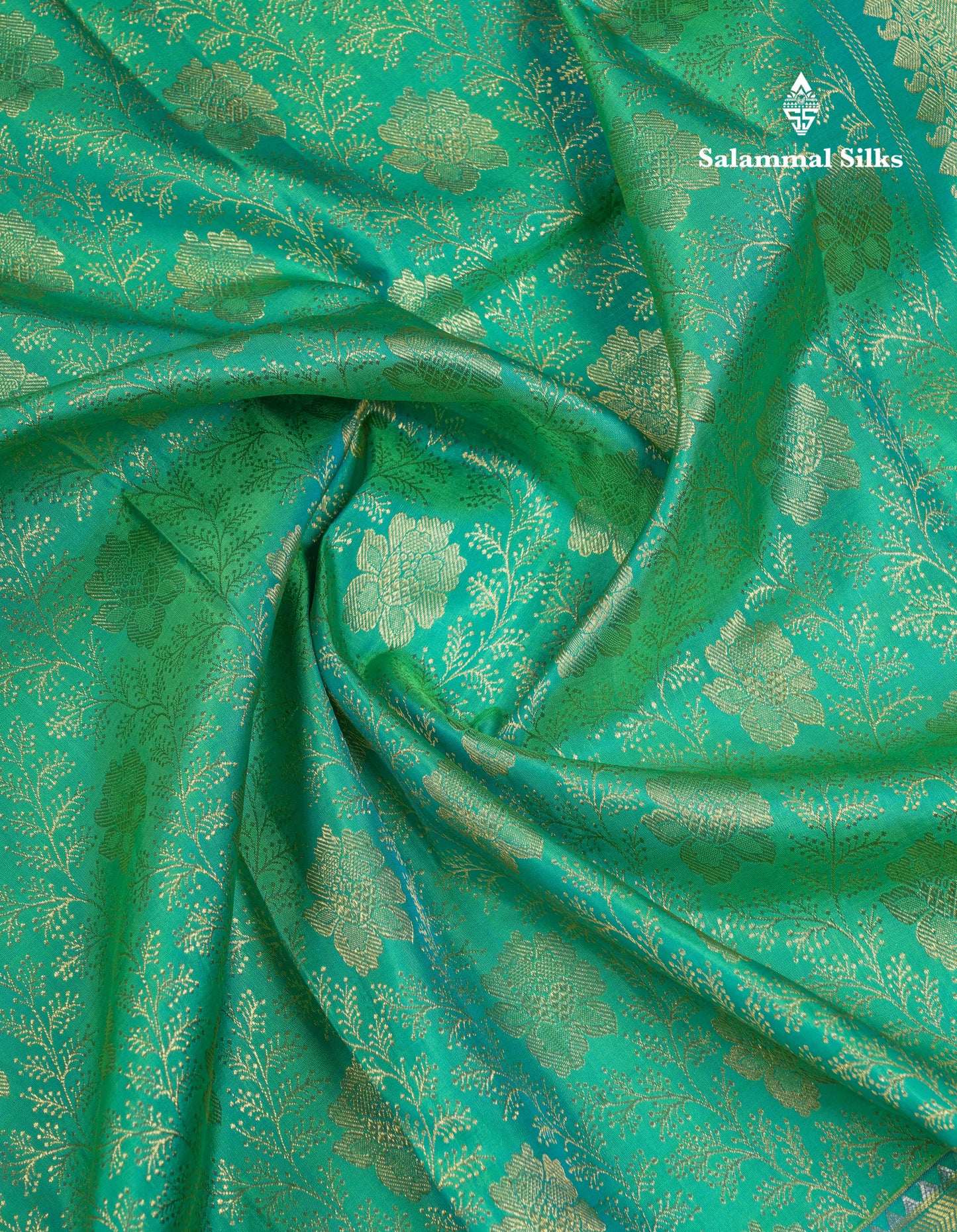 Beautiful Sapphire Green Bridal Pure Kanjivaram Silk Saree With Traditional Border