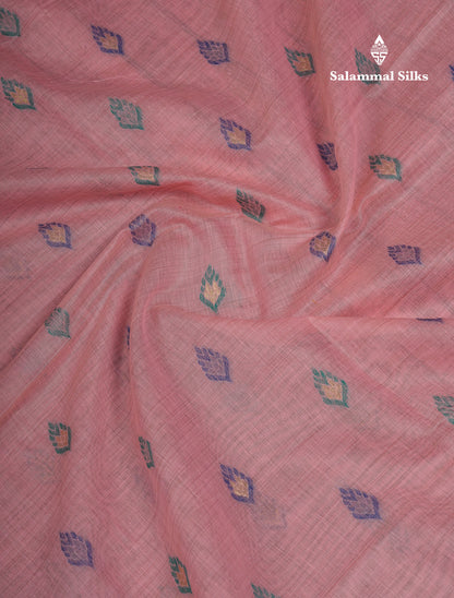 Beautiful Light Peach Menakari Work Muga Cotton Saree With Contrast Olive Green Blouse