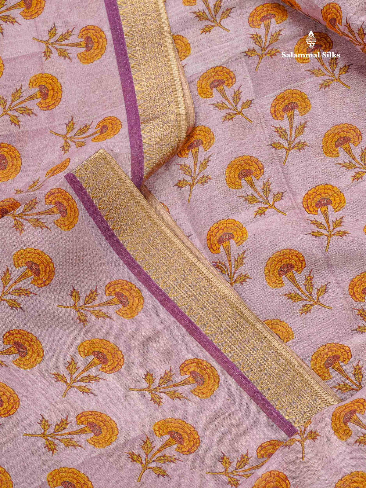 Soft Cotton Saree - Cream Sandal Body Printed With Small Fancy Border
