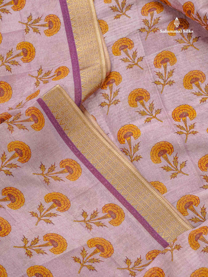 Soft Cotton Saree - Cream Sandal Body Printed With Small Fancy Border