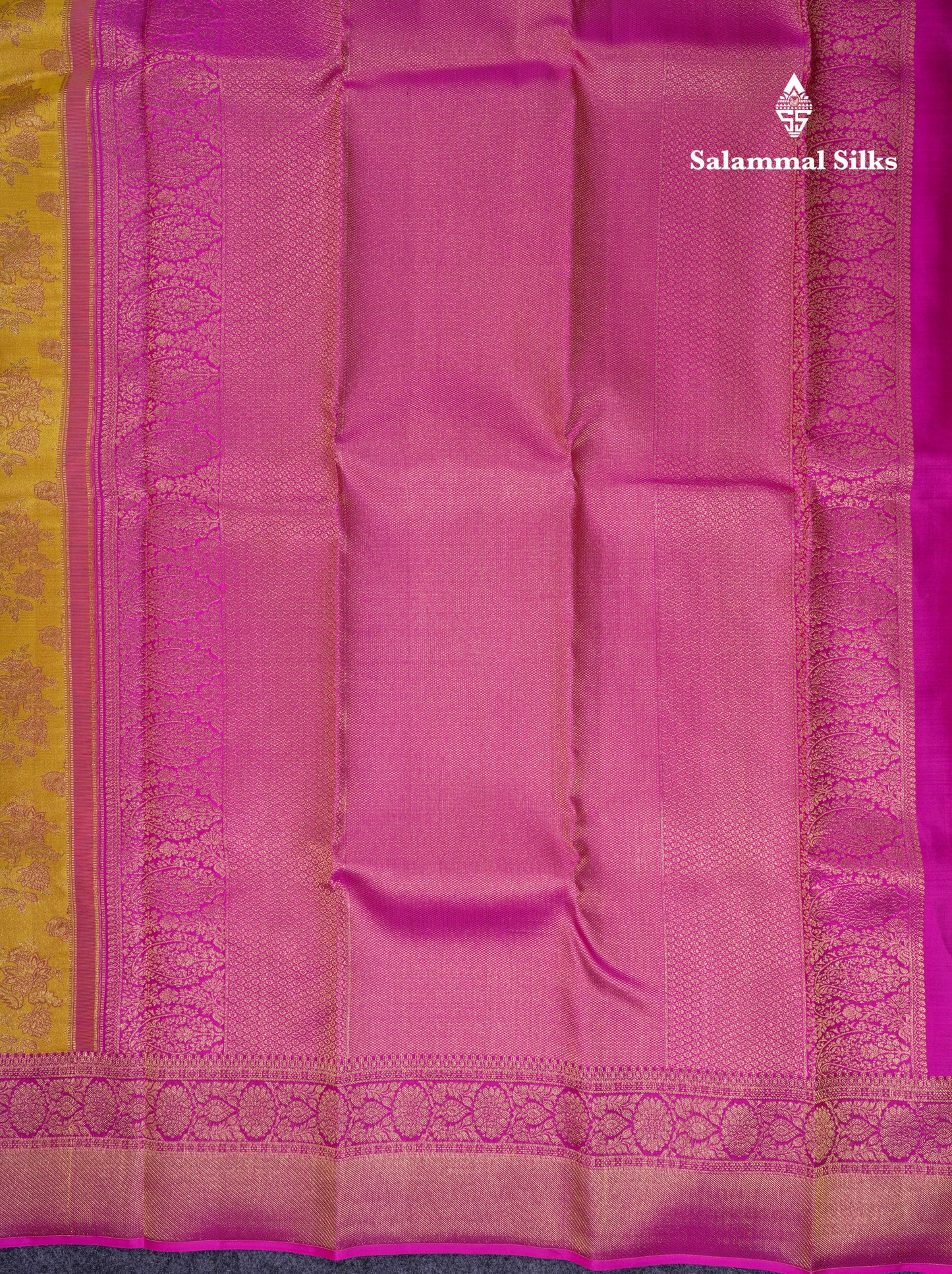 Beautiful Yellow Bridal Pure Kanjivaram Silk Saree With Contrast Magenta Pink Border