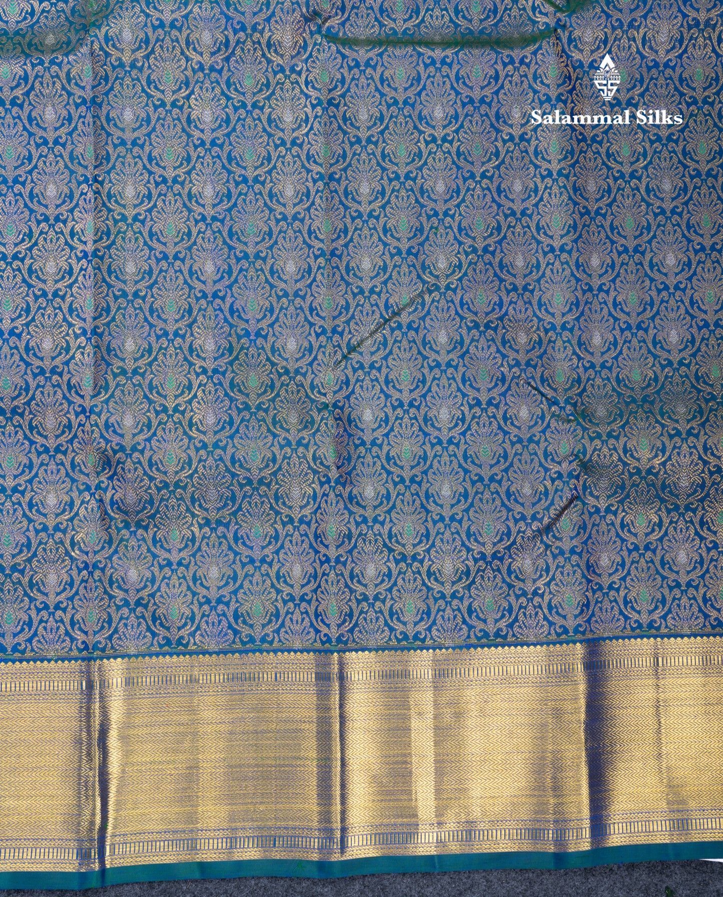 Dual Tone Peacock Blue Menakari Work Bridal Pure Kanjivaram Silk Saree With Traditional Border