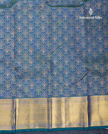 Dual Tone Peacock Blue Menakari Work Bridal Pure Kanjivaram Silk Saree With Traditional Border