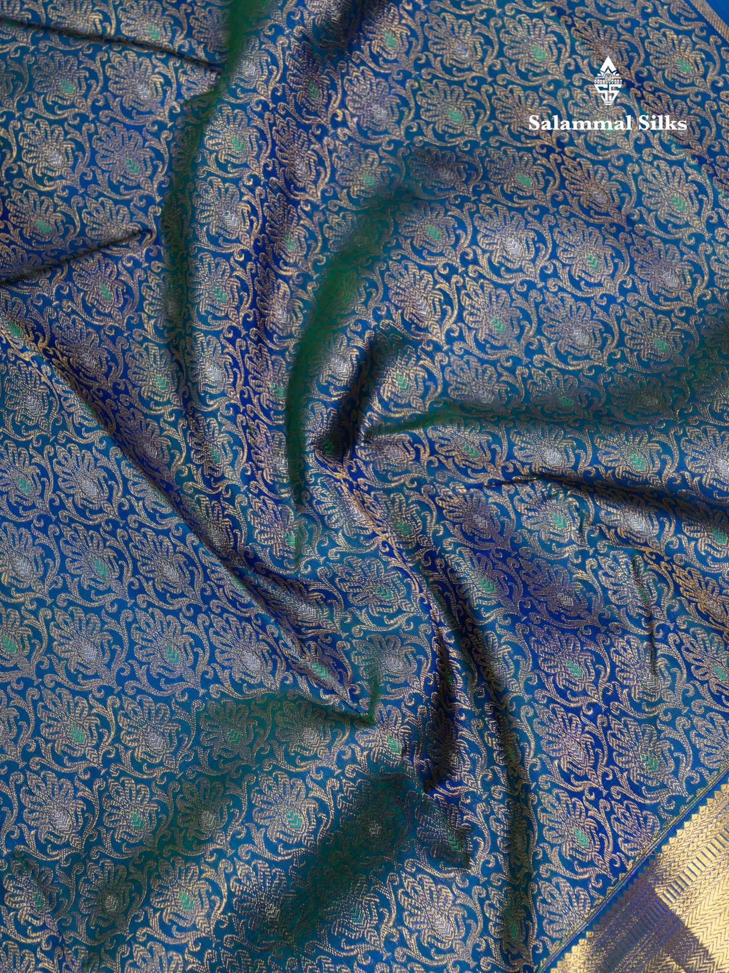 Dual Tone Peacock Blue Menakari Work Bridal Pure Kanjivaram Silk Saree With Traditional Border