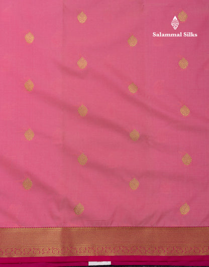 Beautiful Orange Zari Buttas Semi Silk Saree With Contrast Peacock Green Small Border