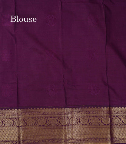 Semi Silk Saree - Mustard Yellow Butta With Lines Along With Contrast Dark Purple Border