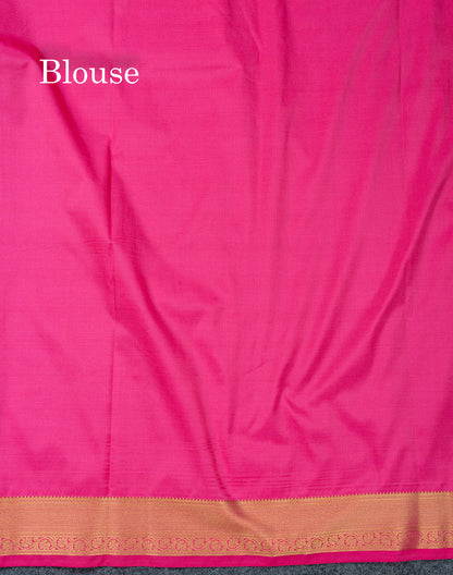 Beautiful Orange Zari Buttas Semi Silk Saree With Contrast Peacock Green Small Border