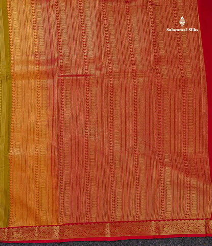 Semi Silk Saree - Manthulir Yellow With Contrast Chilly Red Traditional Small Border