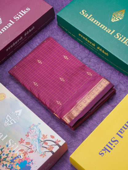 Mustard Yellow Checks With Butta Light Weight Semi Silk Saree With Small Border